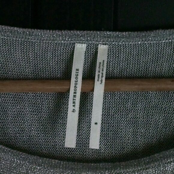 Anthropologie | Like NEW Festive, Silver Metallic Sweater, Dolman 3/4 Sleeve - Picture 2 of 7